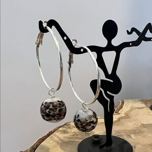 Speckled Glass Ball Bead Hoop Earrings